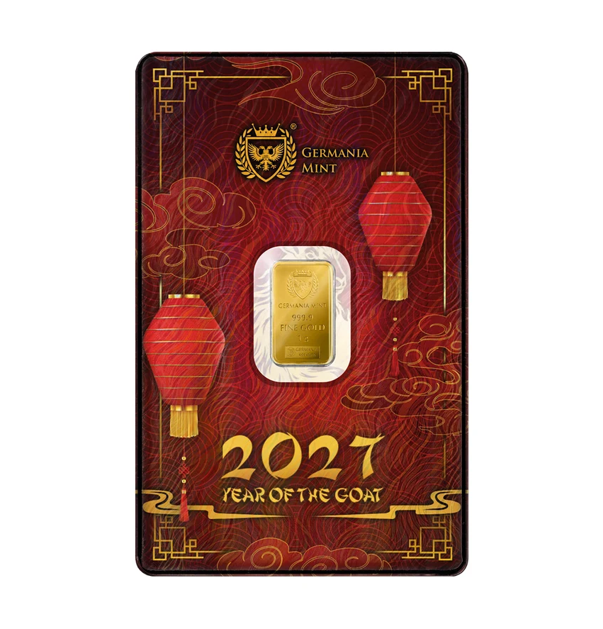 2027 Germania Mint Chinese Year of the Goat 1g Gold Minted Bar