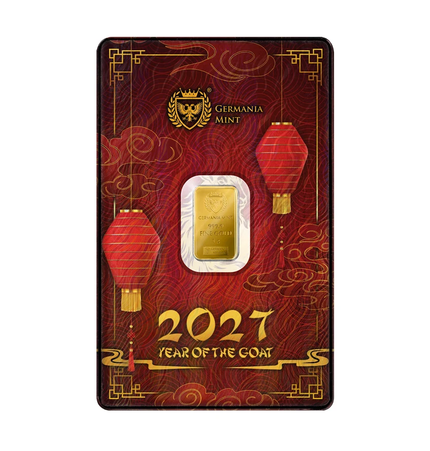 2027 Germania Mint Chinese Year of the Goat 1g Gold Minted Bar