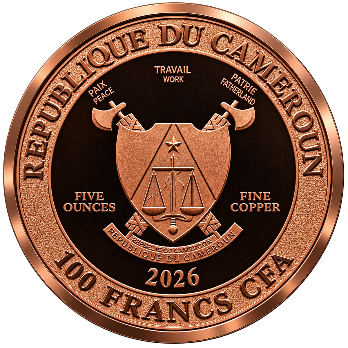 2026 Cameroon Wildlife Values Bison Courage Proof 5oz Copper Coin