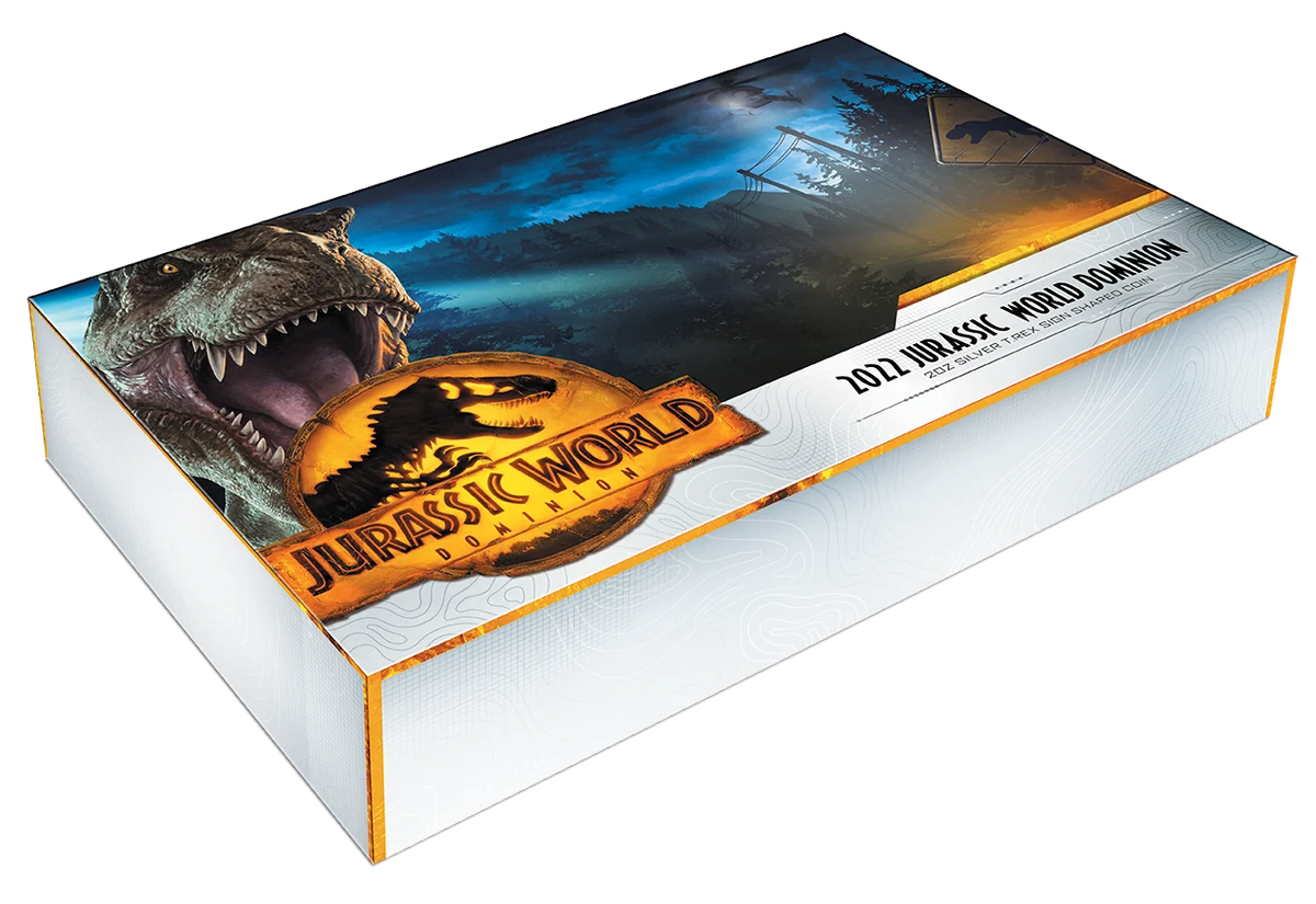 2022 Jurassic World Dominion 2oz Silver T. Rex Sign Shaped Coin 005/600 COA