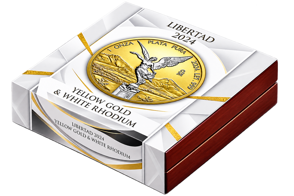 2024 Mexico Libertad – Yellow Gold & White Rhodium 1oz .999 Silver Coin – 500 Mintage