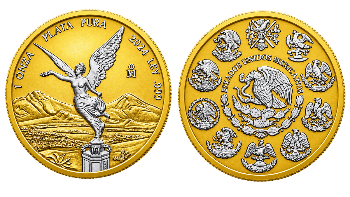 2024 Mexico Libertad – Yellow Gold & White Rhodium 1oz .999 Silver Coin – 500 Mintage