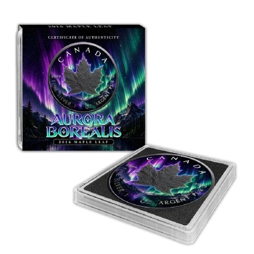 2026 Canada Maple Leaf – Aurora Borealis 1 oz Silver Coin – Mintage 500