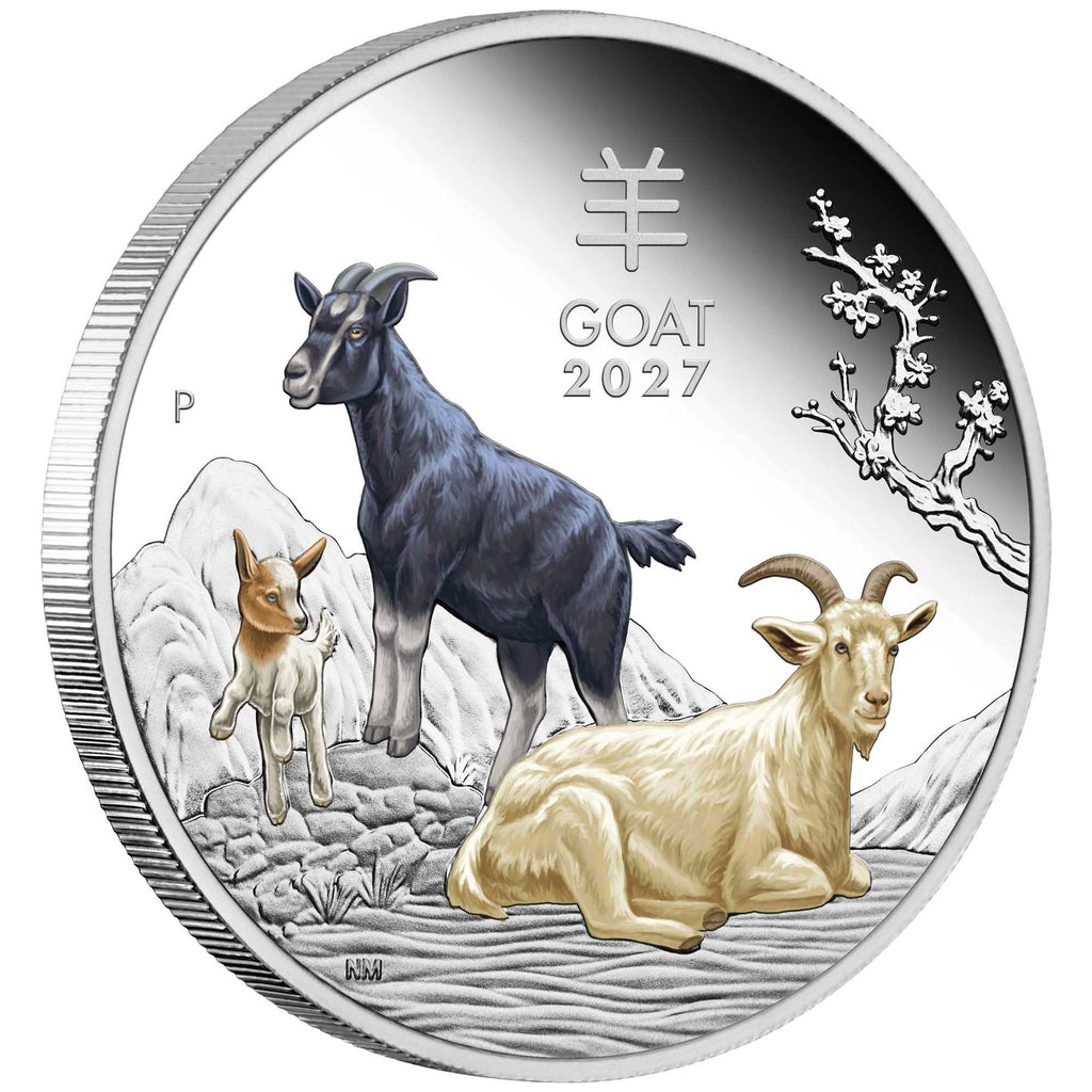 Australian Lunar Series III 2027 Year of the Goat 1oz .9999 Silver Proof Coloured Coin Perth Mint issue limit 6000