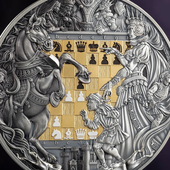 Chess Battle: Queen’s Gambit 2026 3 oz Silver Antique High Relief Coin - MINT XXI