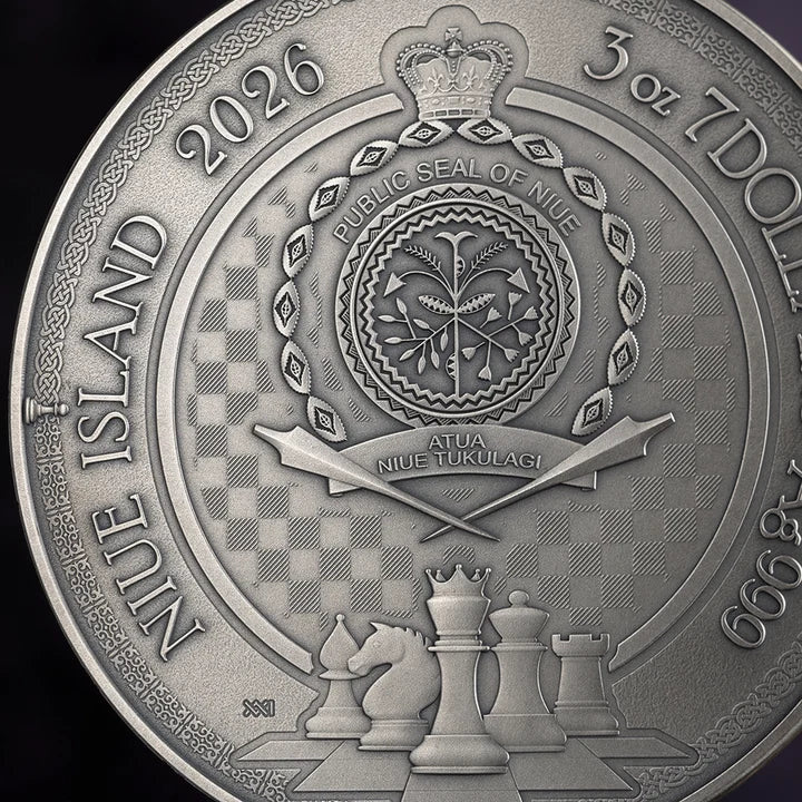 Chess Battle: Queen’s Gambit 2026 3 oz Silver Antique High Relief Coin - MINT XXI