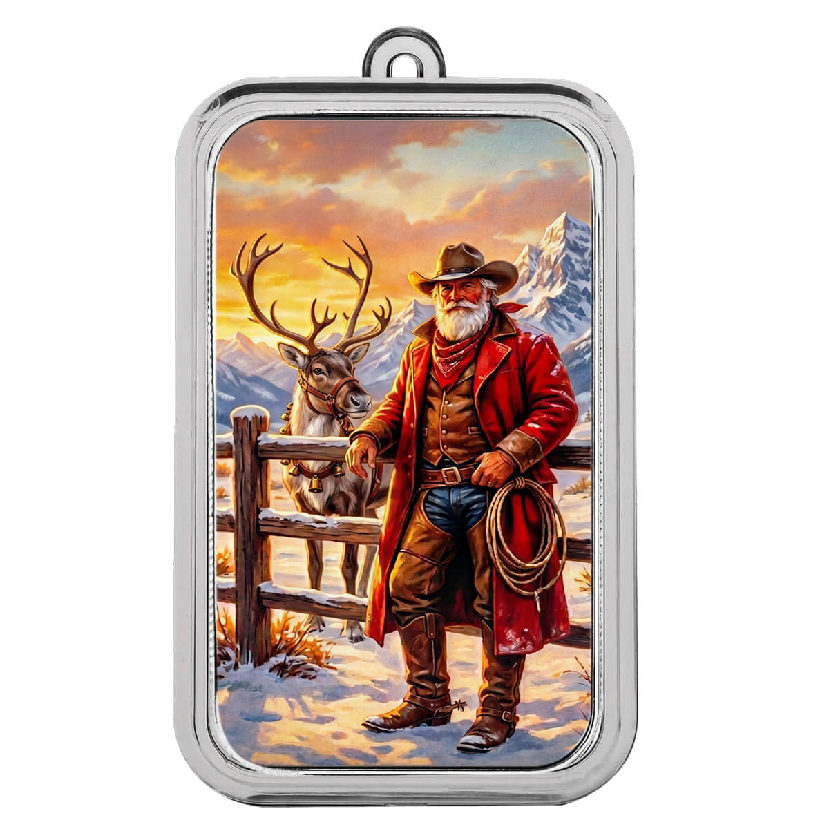 Cowboy Santa 1 oz Silver Colorized Christmas Bar
