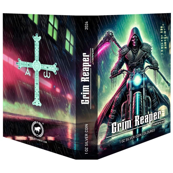 2024 Grim Reaper Cyberpunk 1oz Silver Coin – Black Ruthenium &Colour