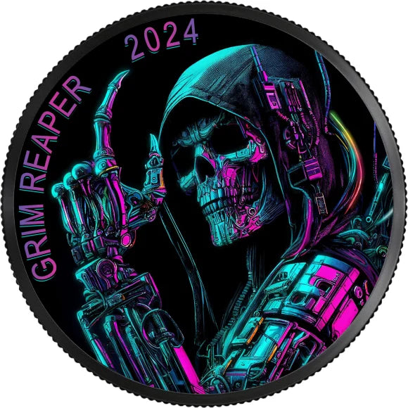 2024 Grim Reaper Cyberpunk 1oz Silver Coin – Black Ruthenium &Colour