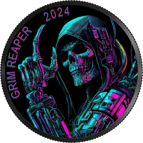 2024 Grim Reaper Cyberpunk 1oz Silver Coin – Black Ruthenium &Colour