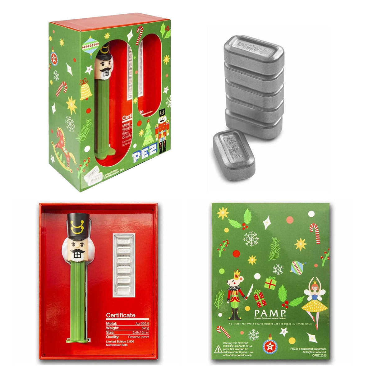 2025 PAMP PEZ® Nutcracker Gift Set – 6 × 5g Silver Wafers