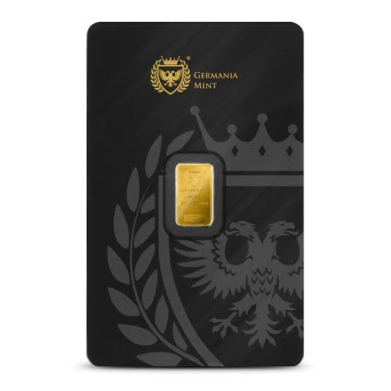 1g Germania Mint 999.9 Pure Gold Minted Bar In Assay Card