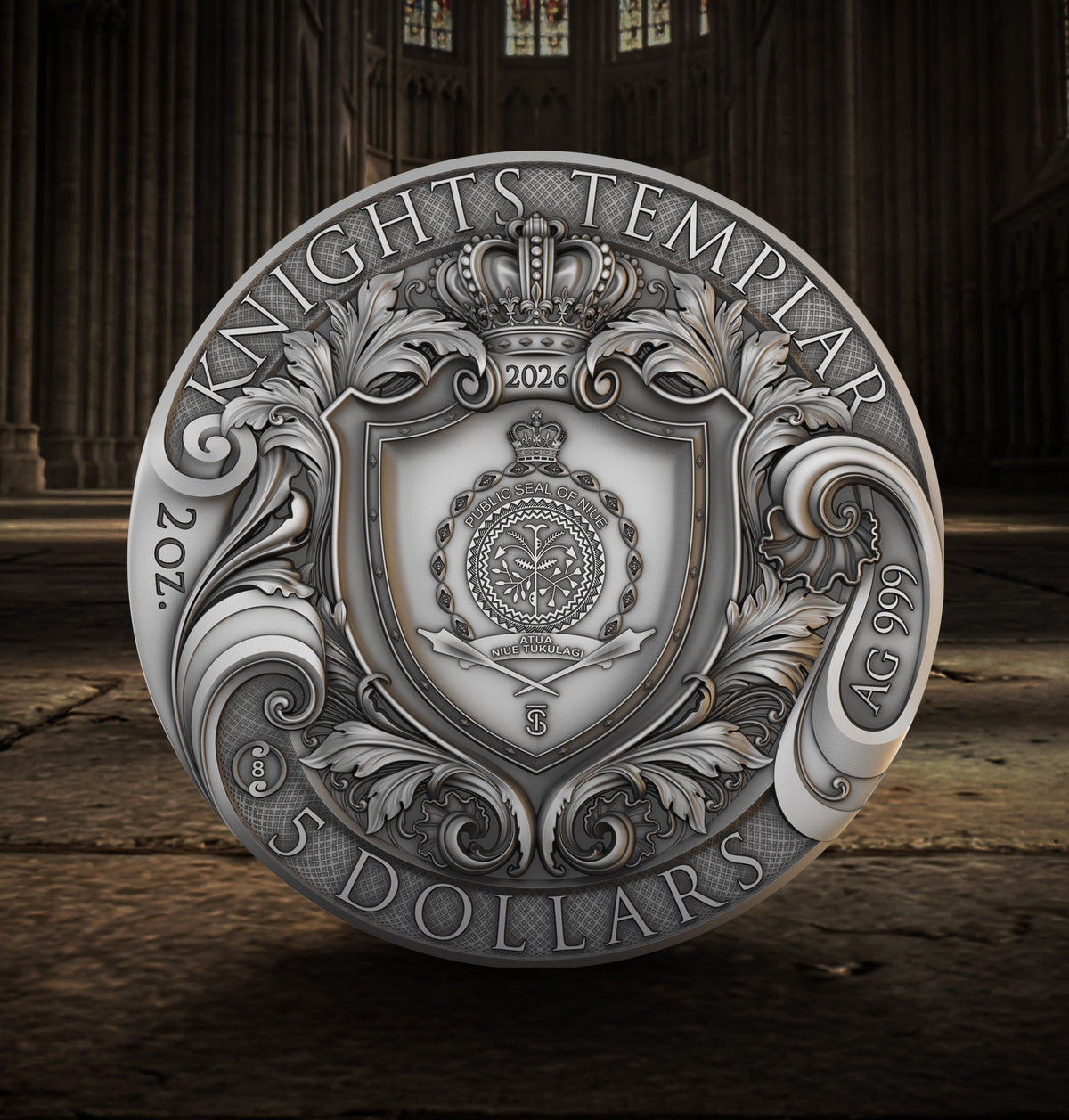 2026 Niue Knights Templar 2 oz Silver Coin