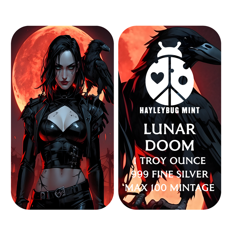 Lunar Doom – Hayleybug Mint 1 Troy oz .999 Fine Silver Art Bar