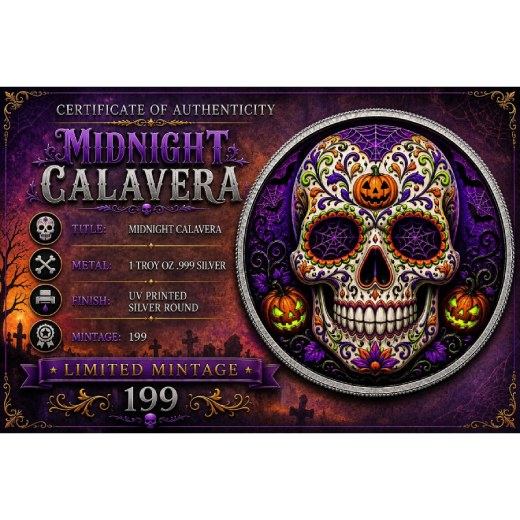 2026 Midnight Calavera 1 oz .999 Fine Silver Colorized Round