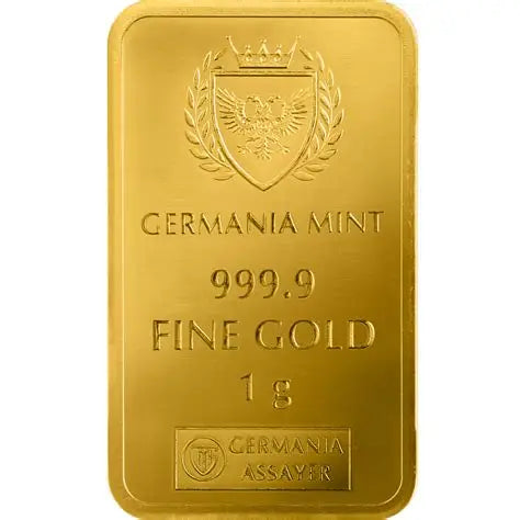 1g Germania Mint 999.9 Pure Gold Minted Bar In Assay Card