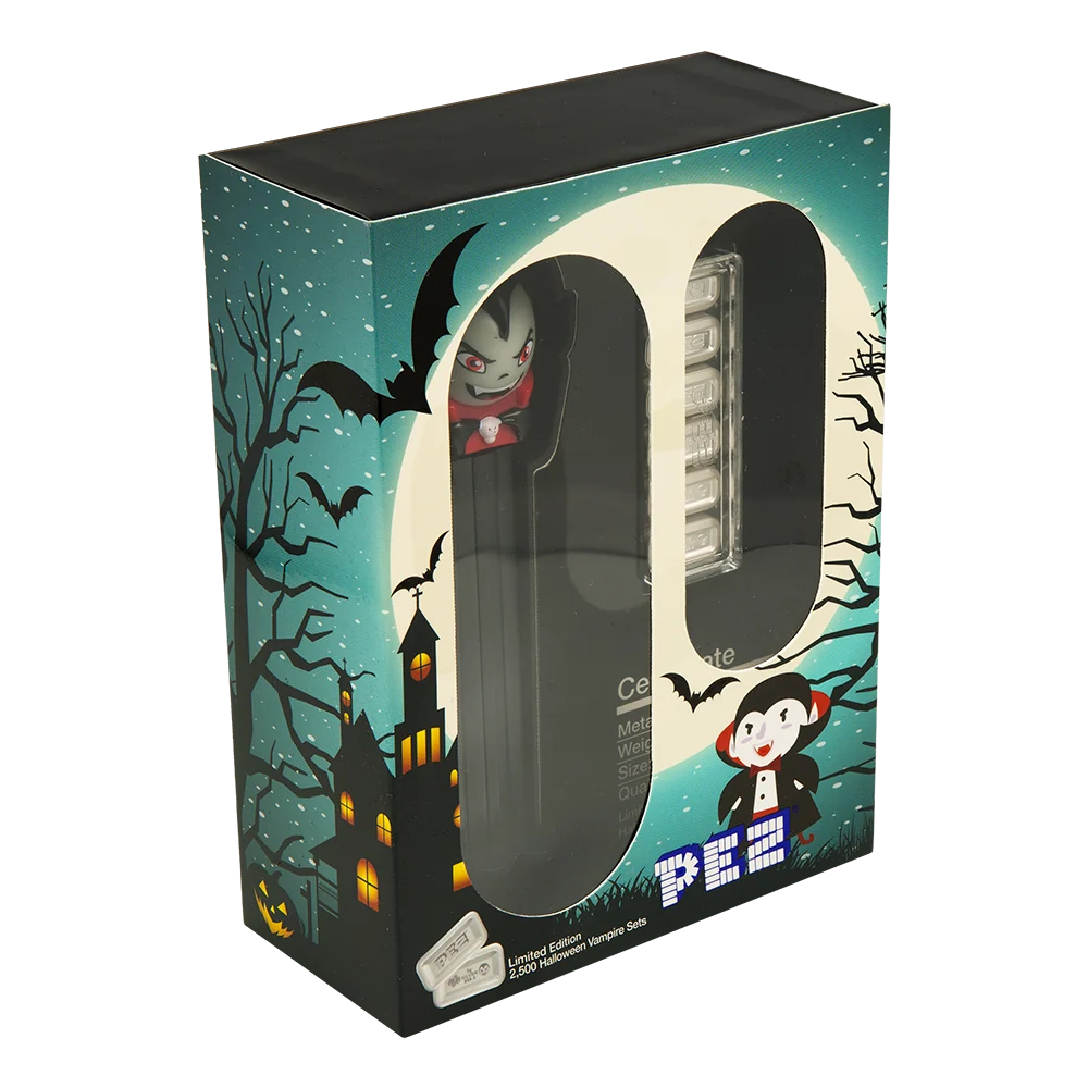 2026 PEZ® Halloween Vampire Pure Silver Gift Set – 6 × 5g Silver | Limited Mintage 2,500