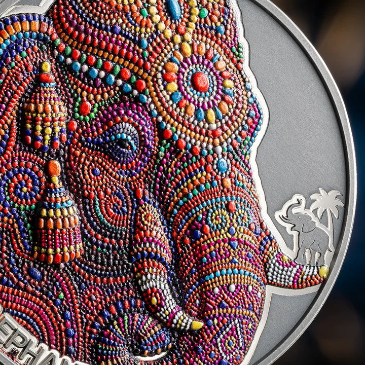 Patterns of the World: Indian Elephant 2026 2 oz Silver Antique High Relief Coin - MINT XXI