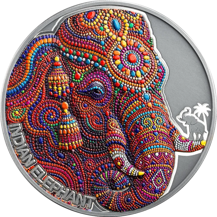 Patterns of the World: Indian Elephant 2026 2 oz Silver Antique High Relief Coin - MINT XXI