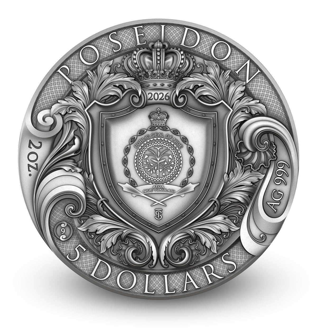 2026 Niue Poseidon Colorized 2 oz Silver Coin