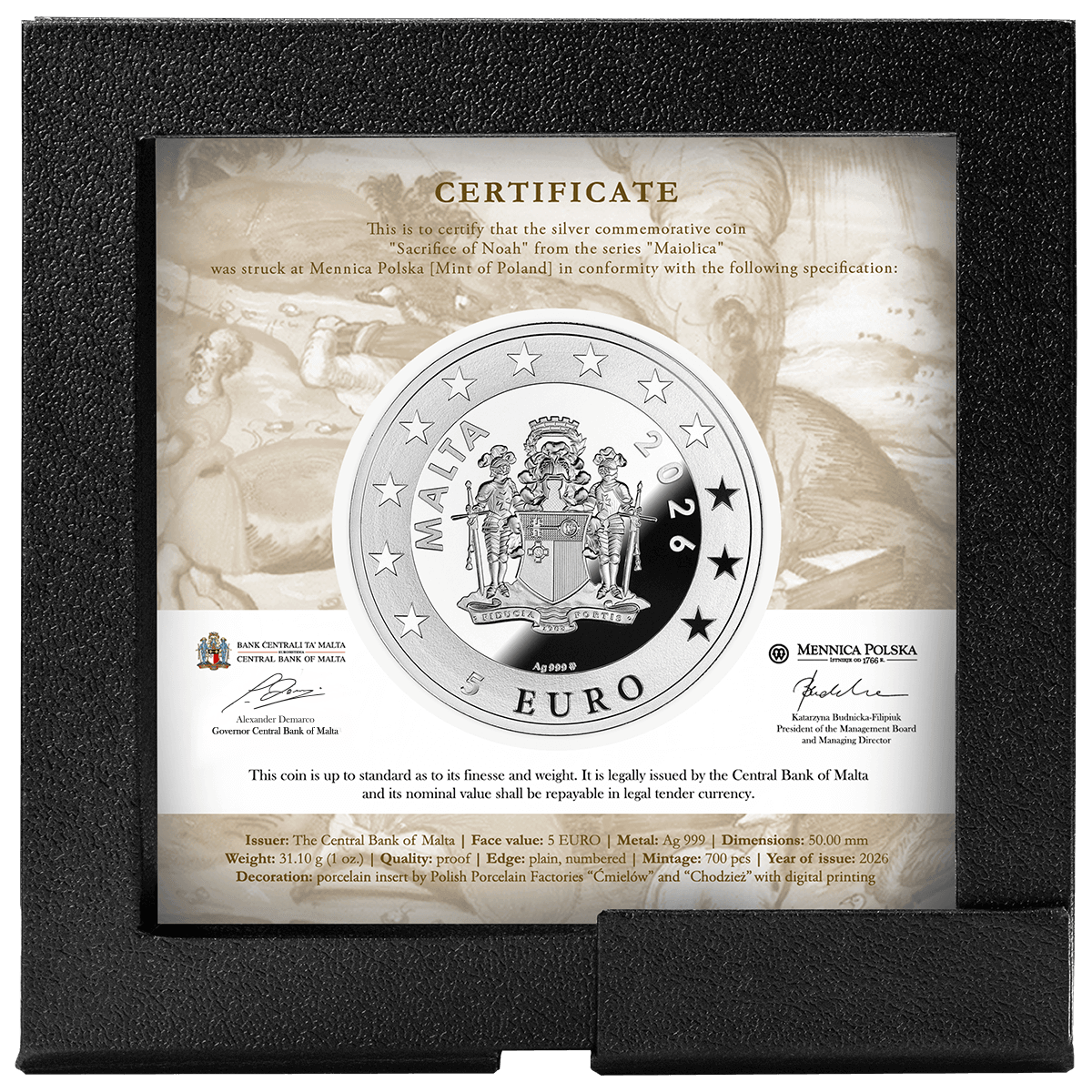 2026 Malta Maiolica – The Sacrifice of Noah 1oz Silver Coin