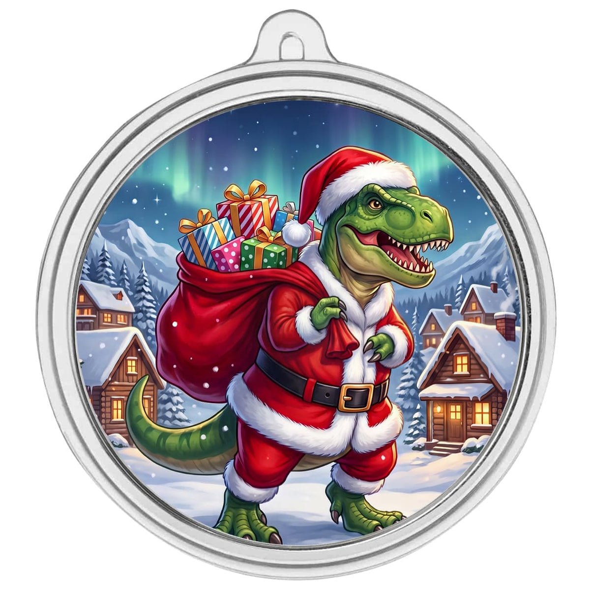 Scottsdale Mint Christmas T-Rex Santa 1 oz Silver Colorized Round Christmas Ornament
