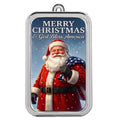 Scottsdale Mint God Bless America Santa 1 oz Silver Colorized Bar Christmas Ornament