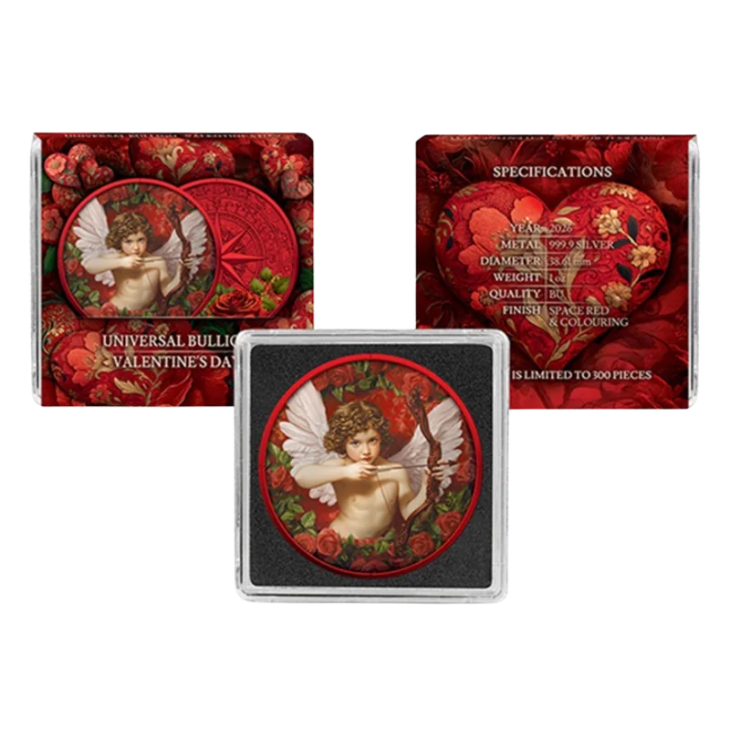 Universal Bullion Valentine’s Day 2026 1 oz Silver Coloured Round