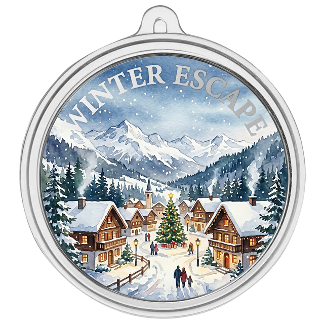 Winter Escape 1 oz Silver Colorized Round Christmas Ornament