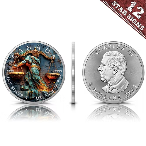 Libra – Stone Zodiac Series 2025 $5 Canada 1 oz Silver Coloured Coin
