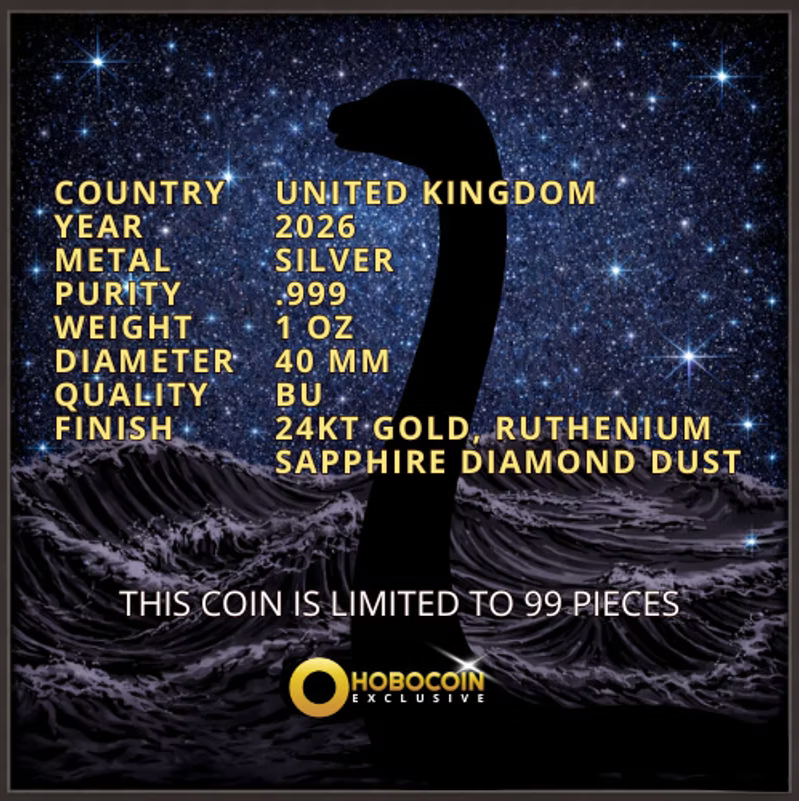 LOCH NESS MONSTER Diamond Dust 1oz Silver Coin – £2 Great Britain 2026