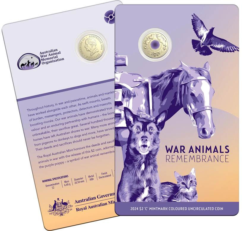 2024 $2 'C' Mintmark Coloured Uncirculated Coin – War Animals Remembrance | Royal Australian Mint