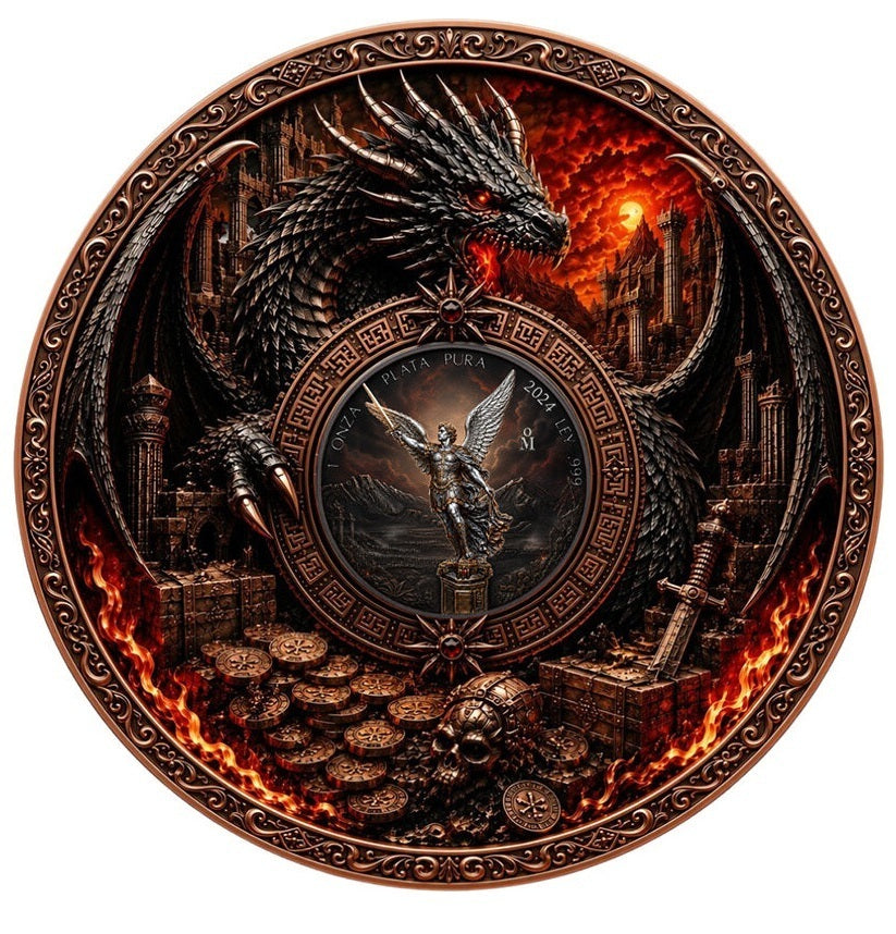 St. Michael and the Dragon's Hoard 1 Kilo Copper Medal with 1oz Silver Libertad Insert