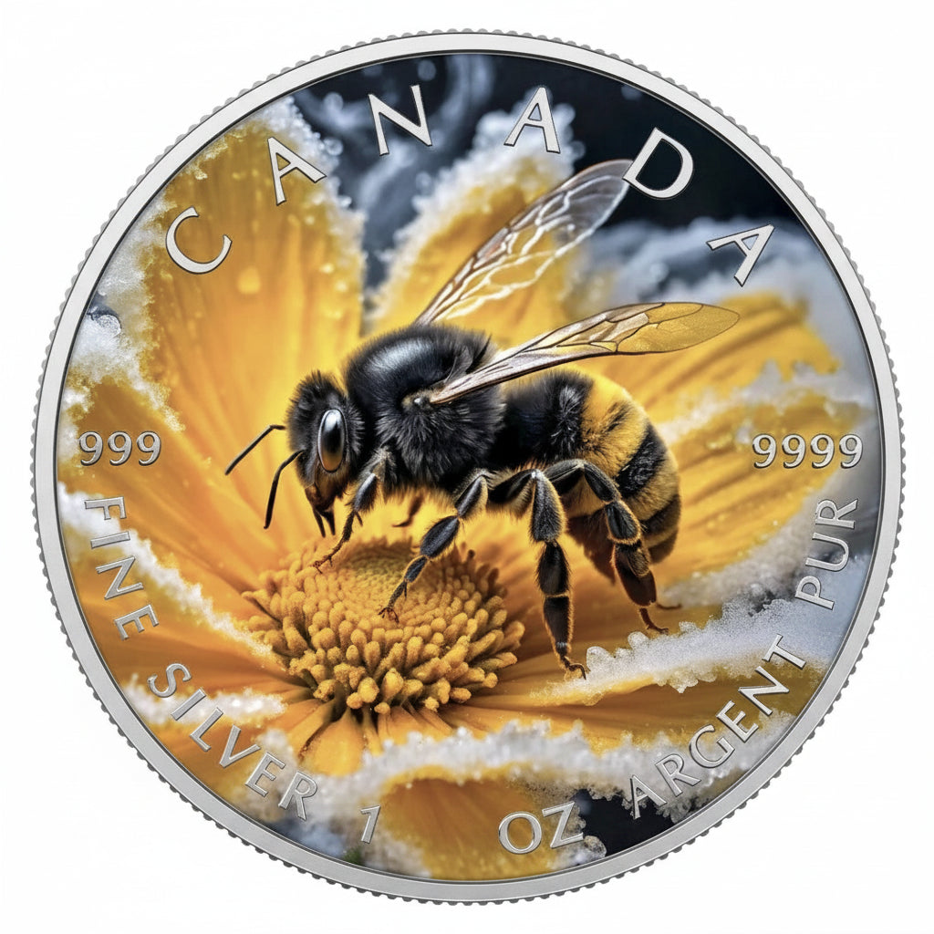 Winter Bumblebee 2025 Canada Maple Leaf $5 1 oz Silver Coloured Coin