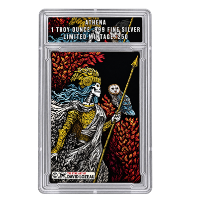 Athena by David Lozeau Colourised 1oz .999 Fine Silver Bar – COA Slab | Mintage 250