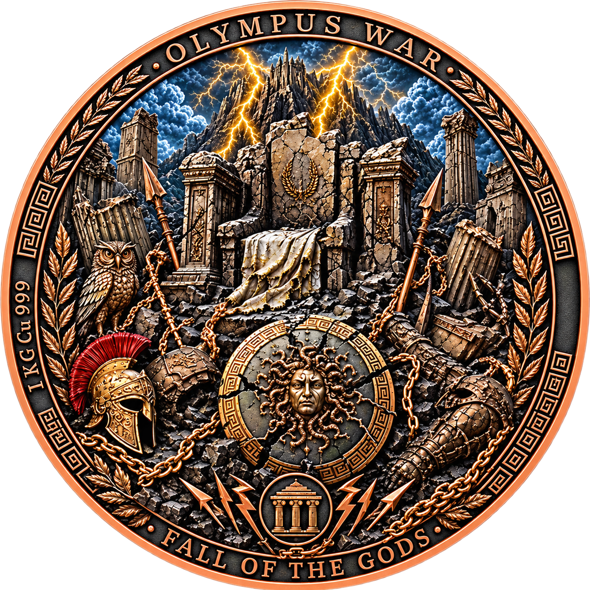 2026 Olympus War: Fall of the Gods 1 Kilo .999 Copper Medal – Italy