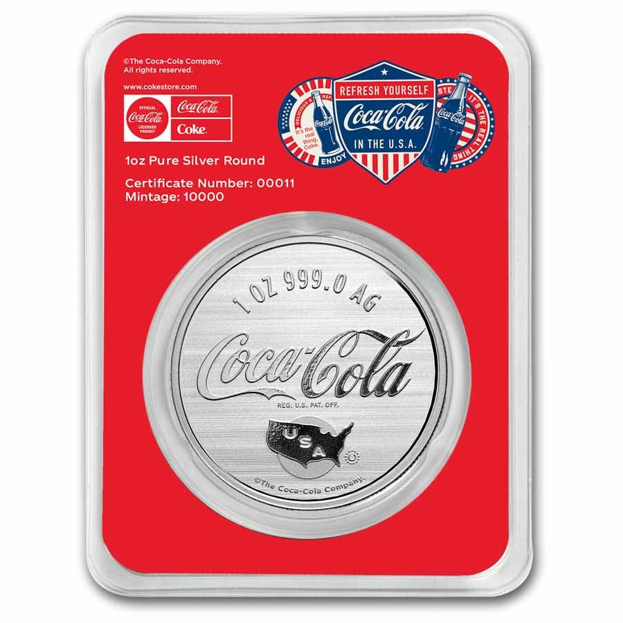 Reverse of Coca-Cola Americana 1oz Colorized Silver Round