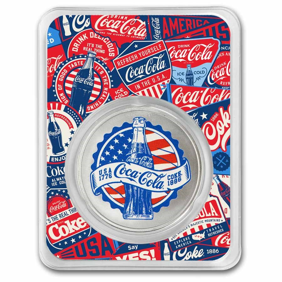 Coca-Cola Americana 1oz .999 Fine Silver Colorized Round in TEP