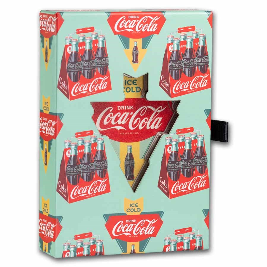 2024 Coca-Cola Vintage 1oz .999 Fine Silver Colorized Shaped Sign Limited Mintage 2500