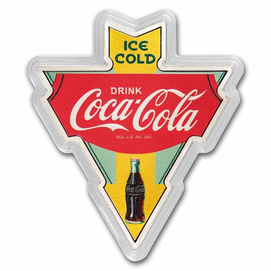 Coca-Cola® Vintage 1 oz Silver Colorized Shaped Sign w/ Box & COA
