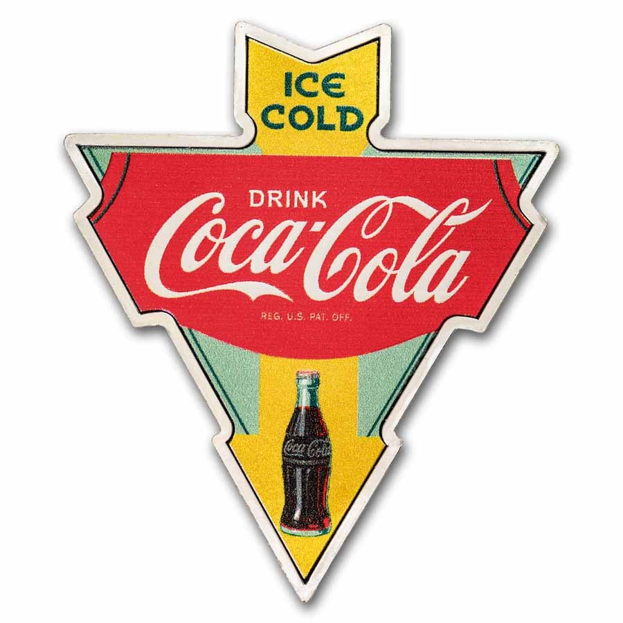Coca-Cola Vintage 1oz Silver Shaped Sign with Presentation Box and Certificate of Authenticity