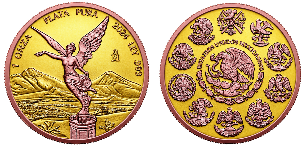 2024 Mexico Libertad – Yellow & Red Gold 1oz .999 Silver Coin – 500 Mintage