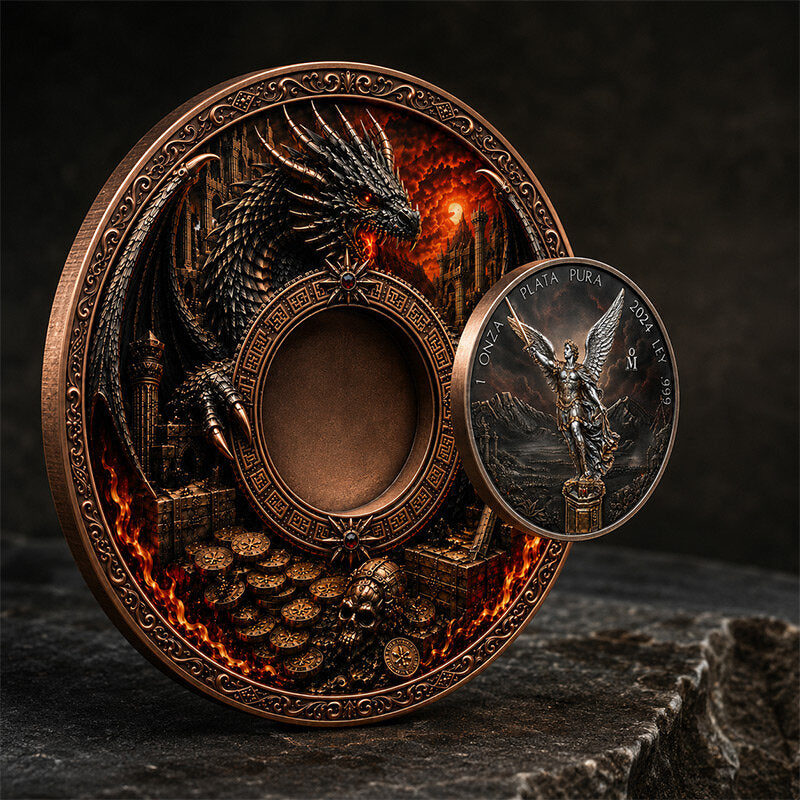 St. Michael and the Dragon's Hoard 1 Kilo Copper Medal with 1oz Silver Libertad Insert