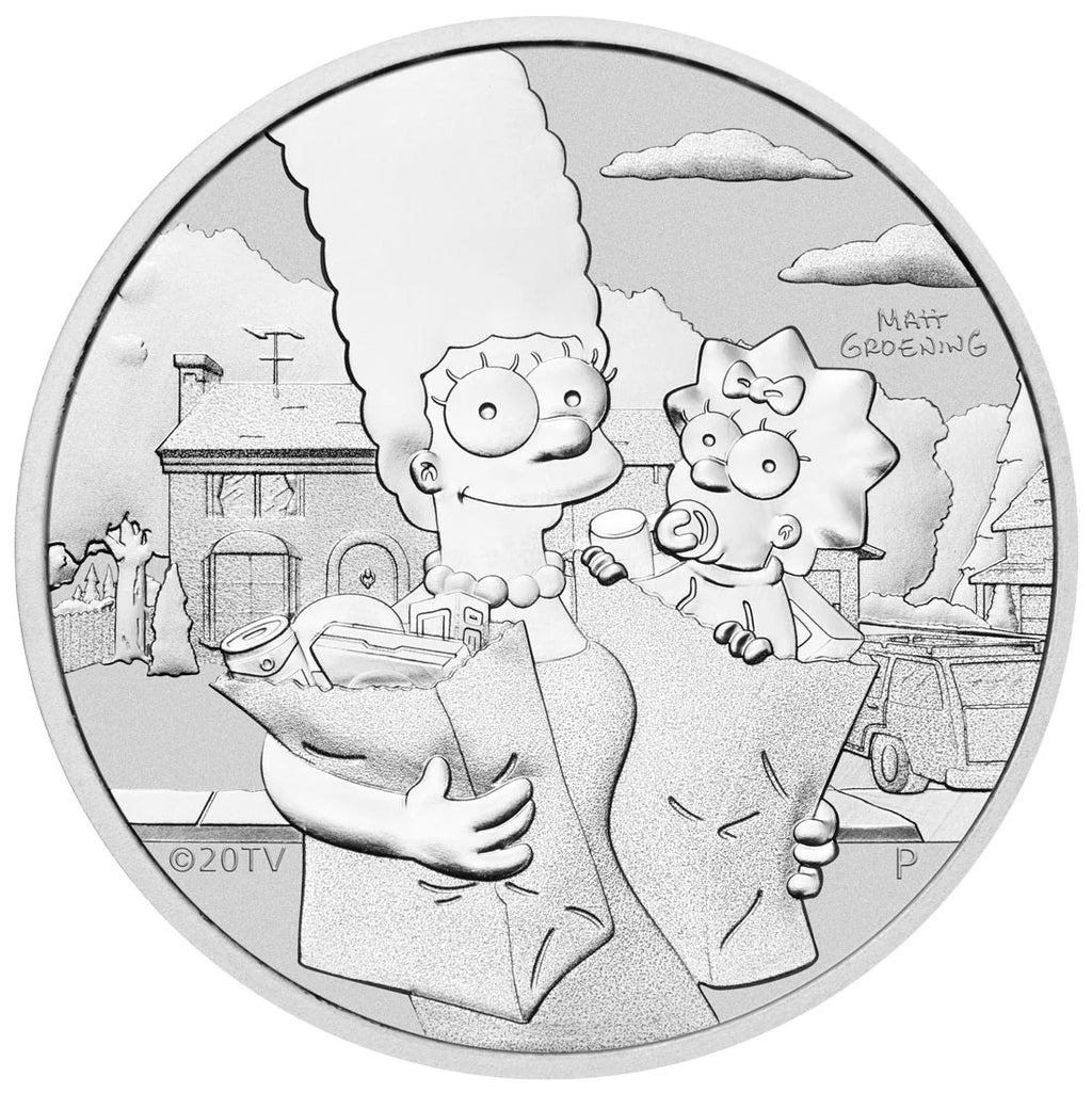 2021 Marge &amp; Maggie Simpson 1oz Silver Coin in Card