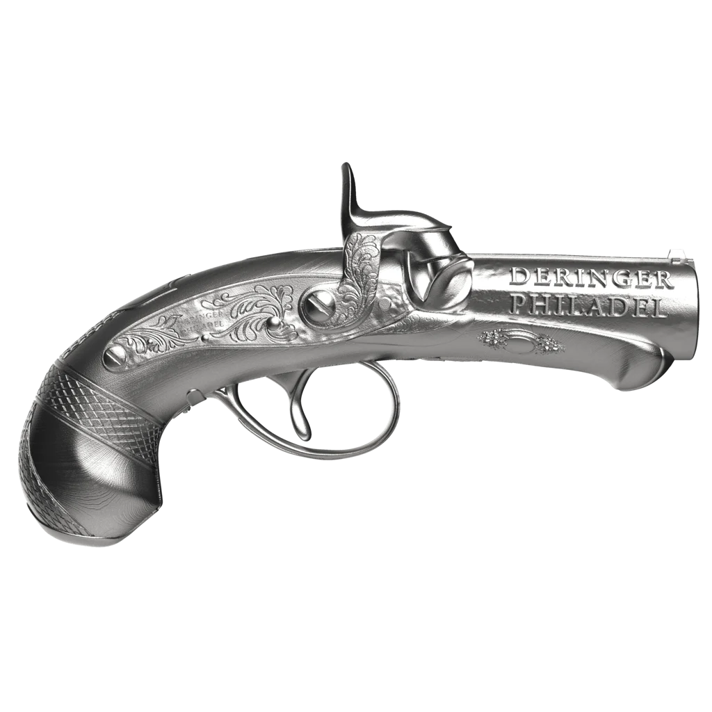 2026 Liberia Deringer Pistol Shaped 1oz Silver Antique 3D Coin – Mintage 1,000