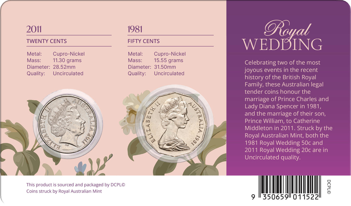 Australia 1981 50c & 2011 20c Royal Wedding Uncirculated Coin Pair – Downies