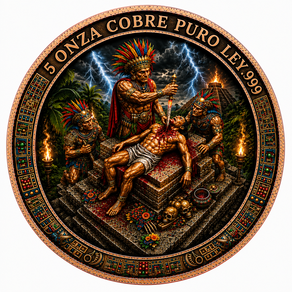 Aztec Sacrifice Colorized 5 oz Copper Medal