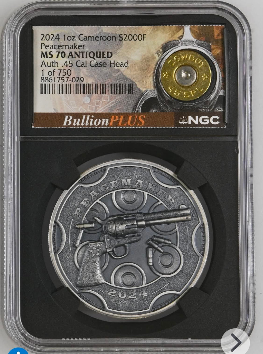 2024 Cameroon Peacemaker UHR 1 oz Silver Coin – NGC MS 70 Bullet Label