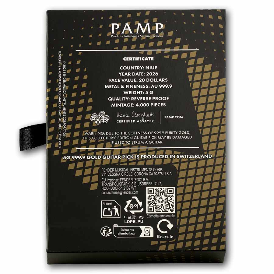 PAMP Fender Telecaster 75th Anniversary 5g Gold Guitar Pick in Presentation Box