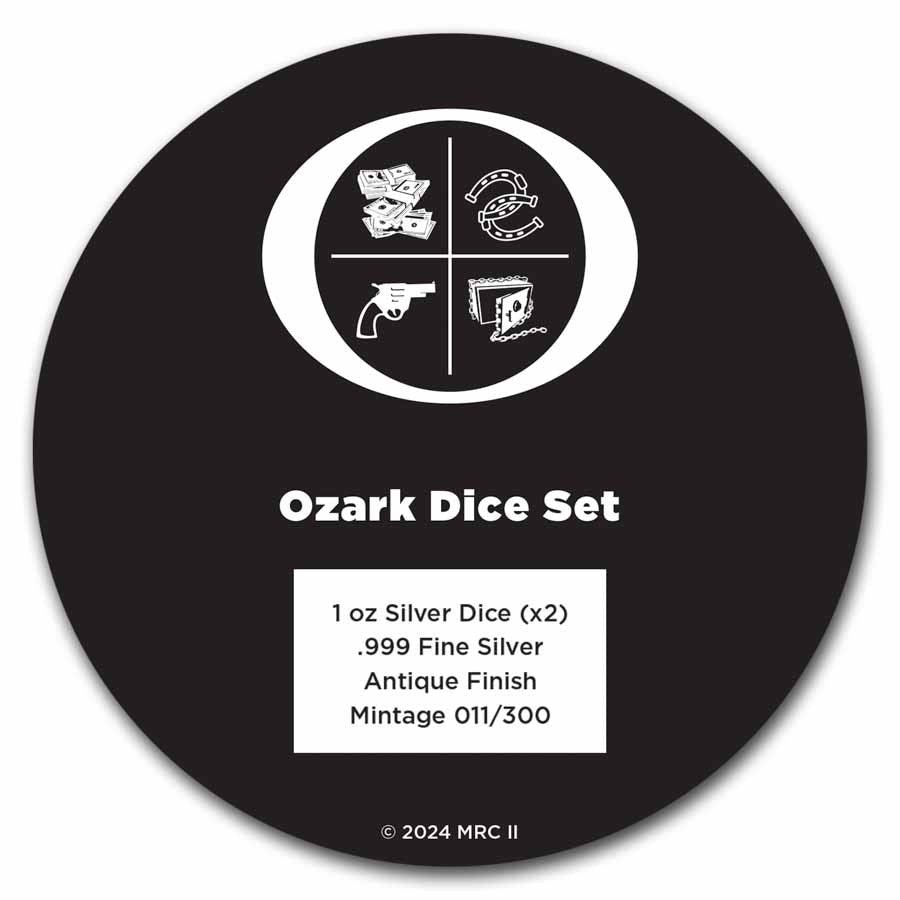 Ozark Dice Set – 2oz Silver with Presentation Box & Certificate of Authenticity (COA)